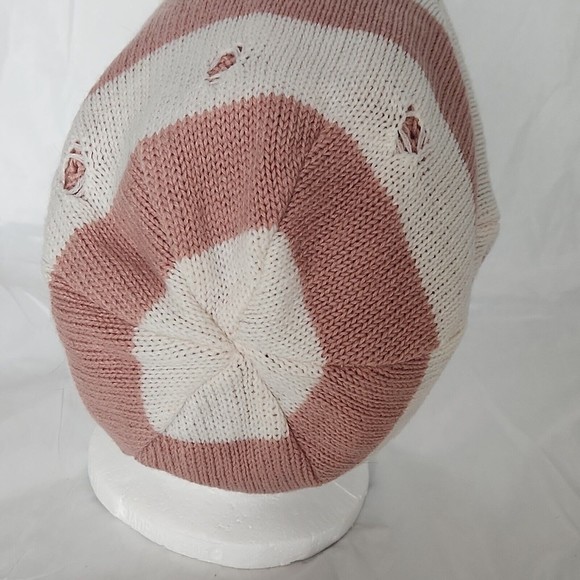 Pink Slouchy Cap Hat Baggy Beanie reversable Winter Handmade Crochet Knit Size M - Picture 4 of 6